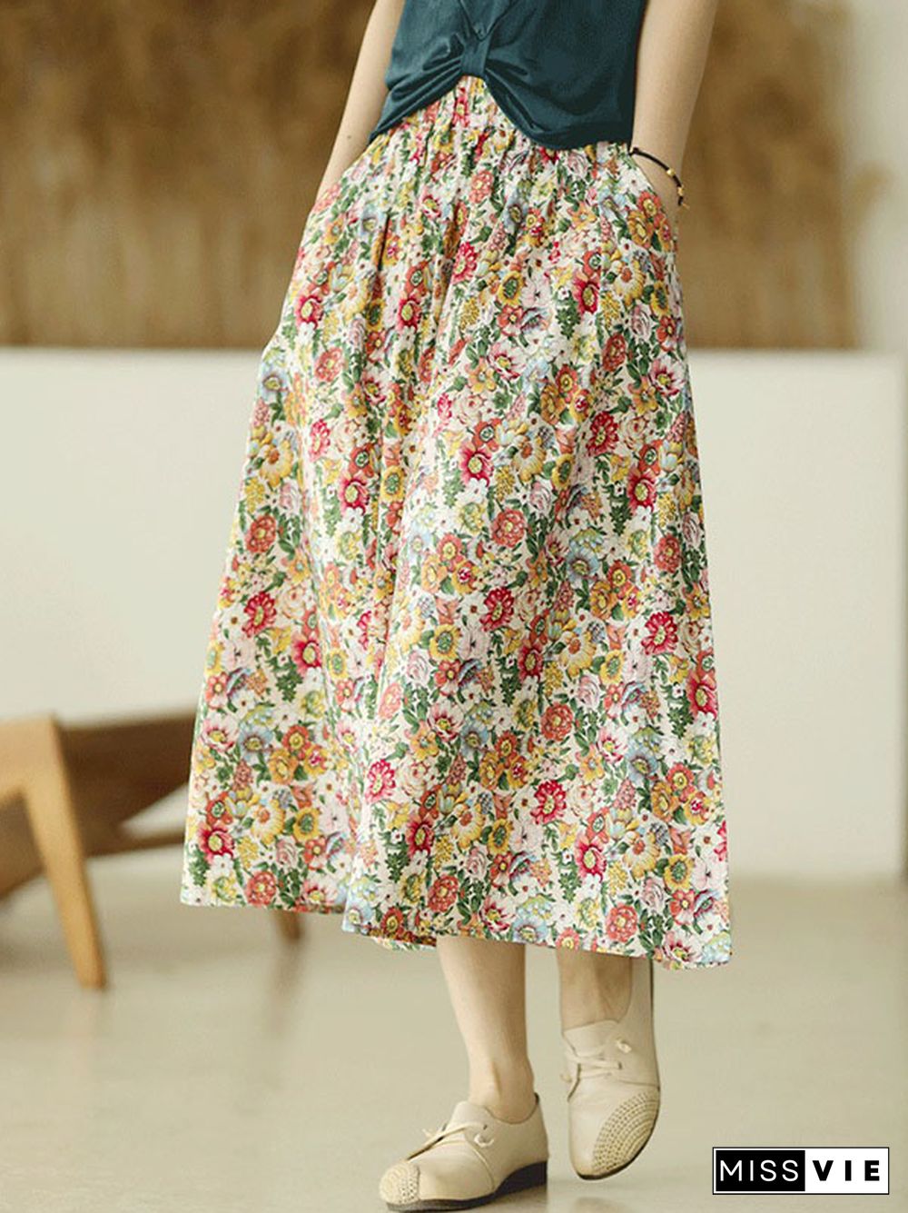 Original Floral Cotton-Blend A-Line Skirt