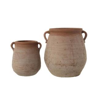 Storied Home 13.5 in. L x 13 in. W x 13.75 in. H Smooth and Glossy Orange and Whitewashed Clay Urn Decorative Pots DF0851