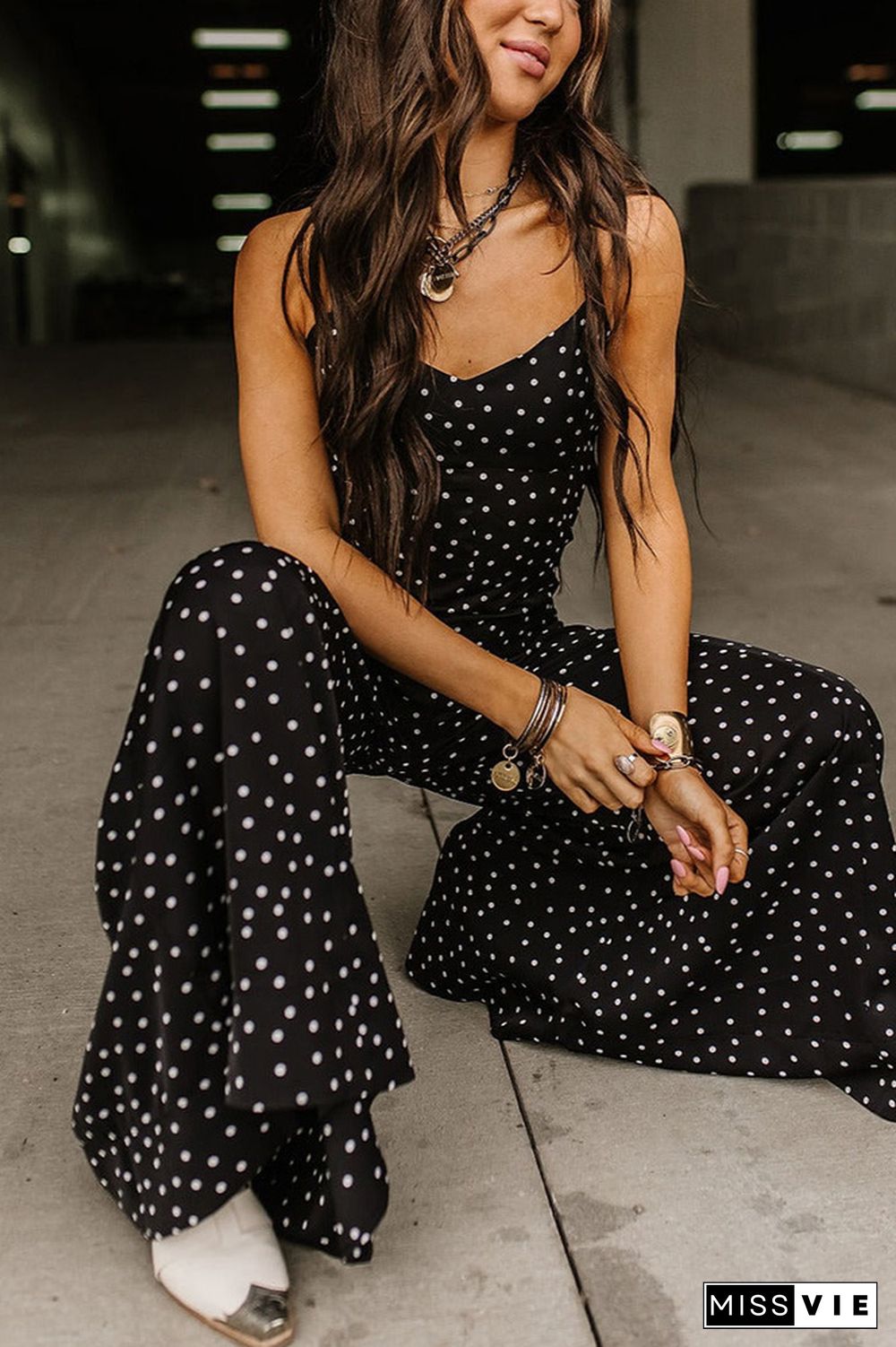 Polka Dot Spaghetti Wide Leg Jumpsuit