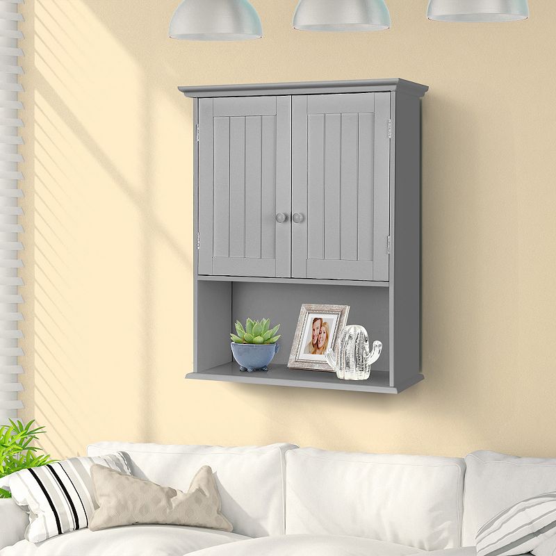 2-Door Wall Mount Bathroom Storage Cabinet with Open Shelf