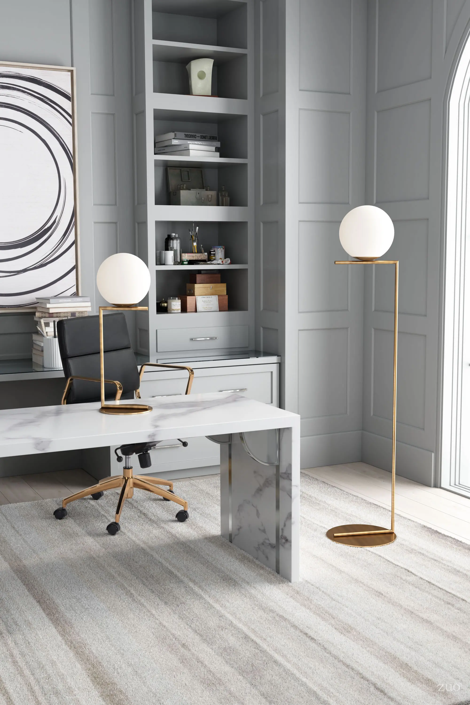 Modern Round Globe and Brass Floor Lamp - Belair