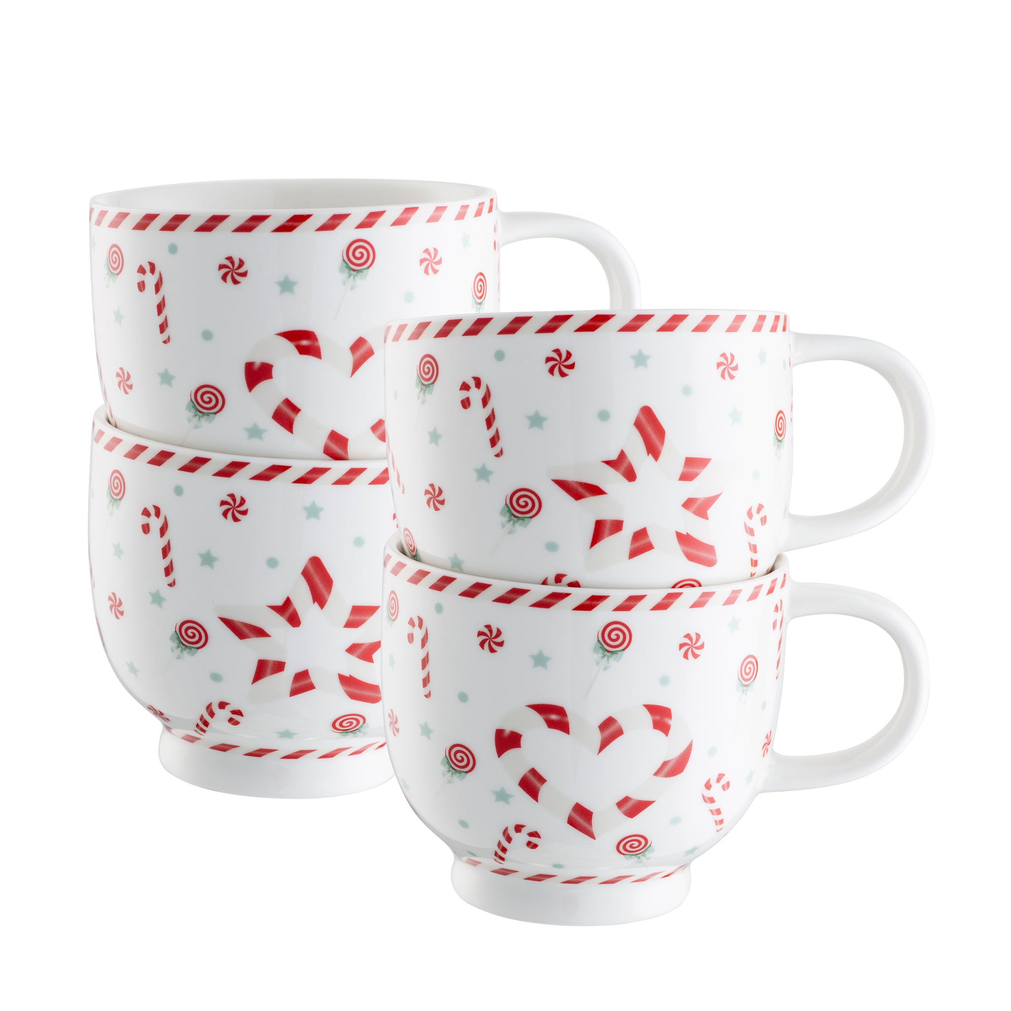 Belleek Living Peppermint Party Set - 4 Footed Mugs