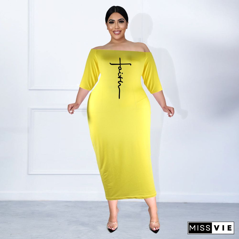 Plus Size Off The Shoulder Half Sleeve Pencil Dress