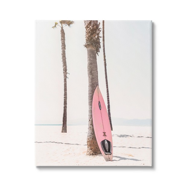 Stupell Industries Pink Surfboard On Coast Canvas Wall Art