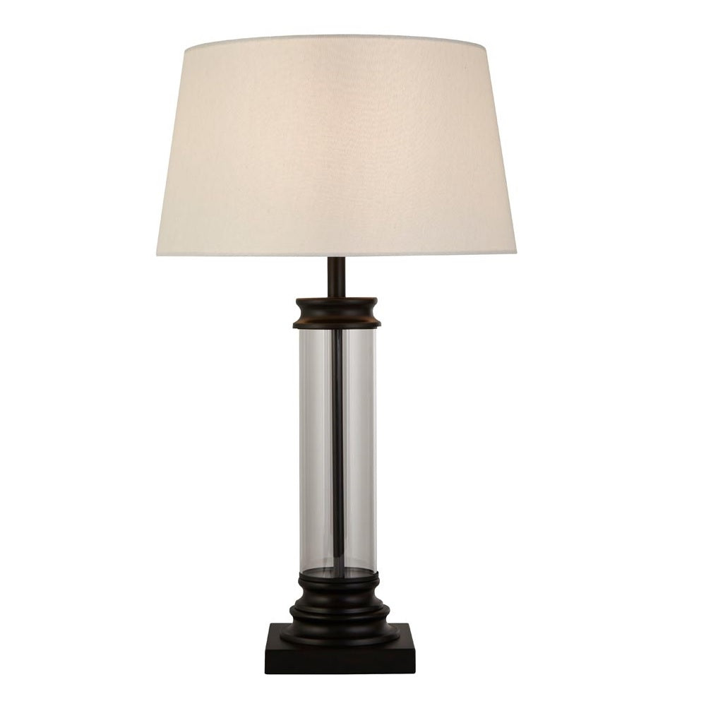 Searchlight 5141BK Matt Black Vintage Glass Column Table Lamp with White Shade 63cm