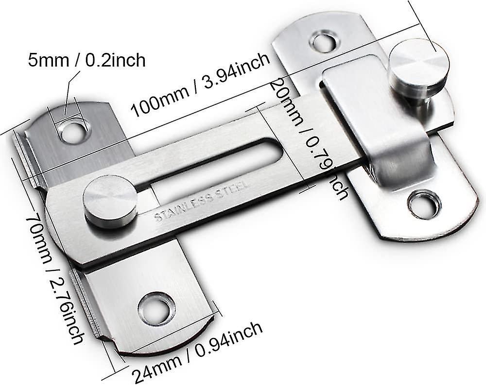 4 Pieces Door Latch， Security Latch， Sliding Hasp， Stainless Steel Door Latch For Door， Cabinet， Drawer