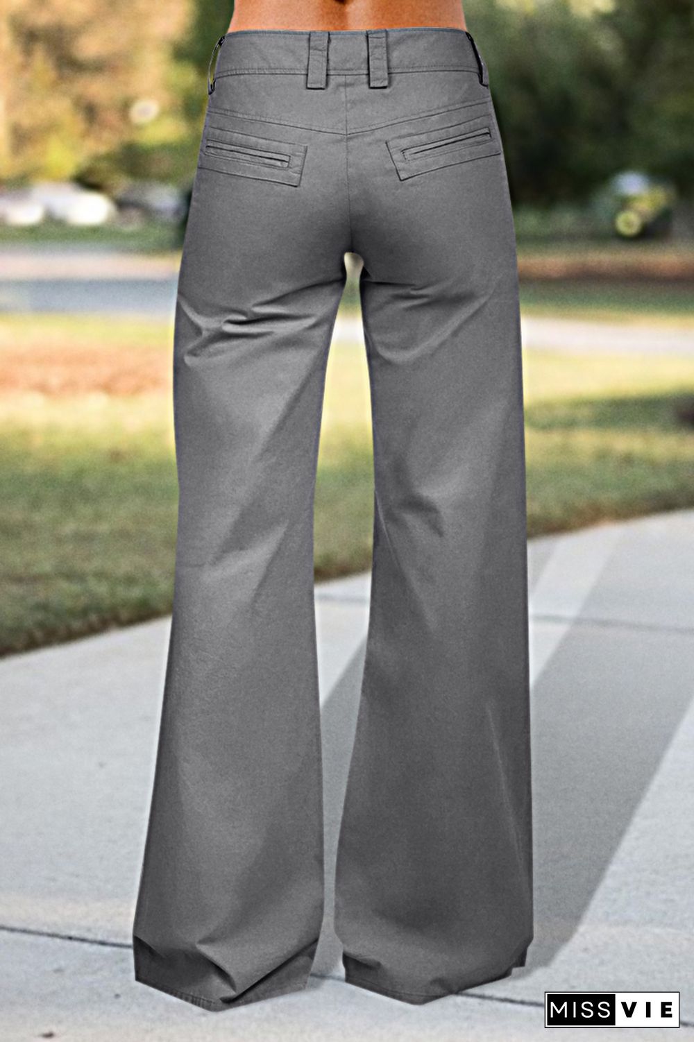 Button Fly Buckle Taped Low Waist Wide Leg Pants