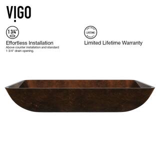 VIGO Donatello Artistic Chocolate Brown Glass 22 in. L x 15 in. W x 5 in. H Rectangular Vessel Bathroom Sink VG07047