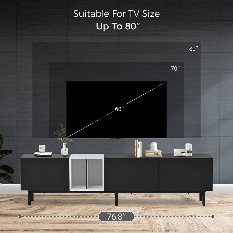 F.C Design Modern TV Stand for 80'' TV with 3 Doors， Media Console Table， Entertainment Center with Large Storage Cabinet - Ideal for Living Room or Bedroom - Sleek Design， Ample Storage， Easy Organization