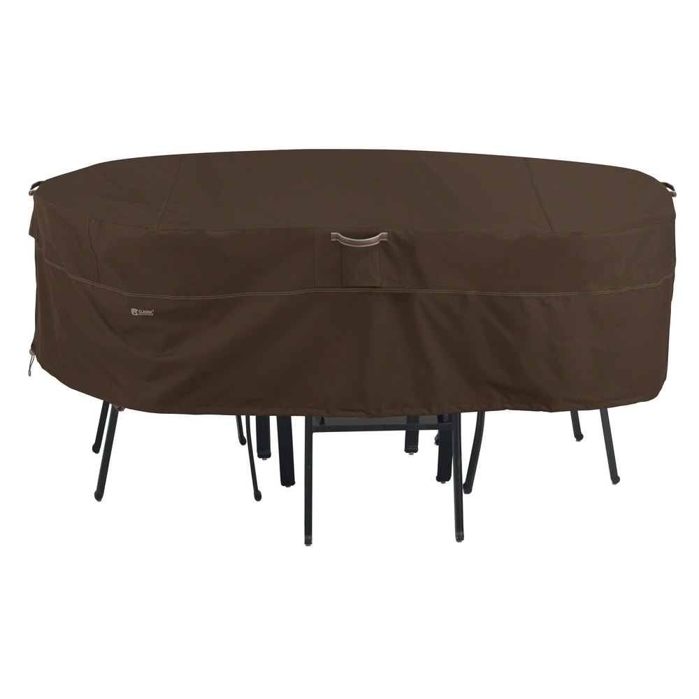 Classic Accessories Madrona Waterproof 128 Inch Rectangular/Oval Patio Table   Chair Set Cover