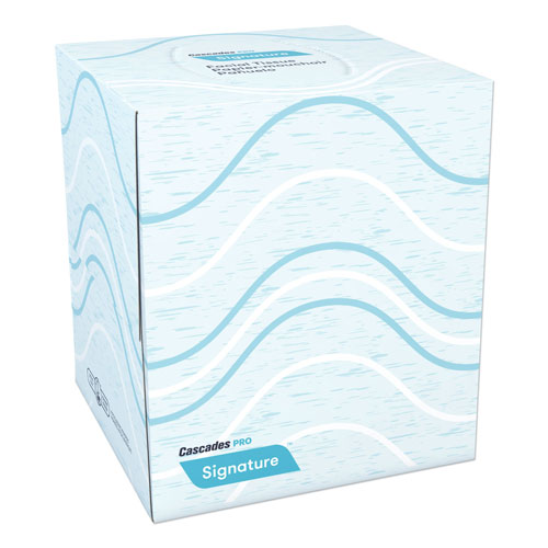 Cascades Signature Facial Tissue | 2-Ply， White， Cube， 90 Sheets