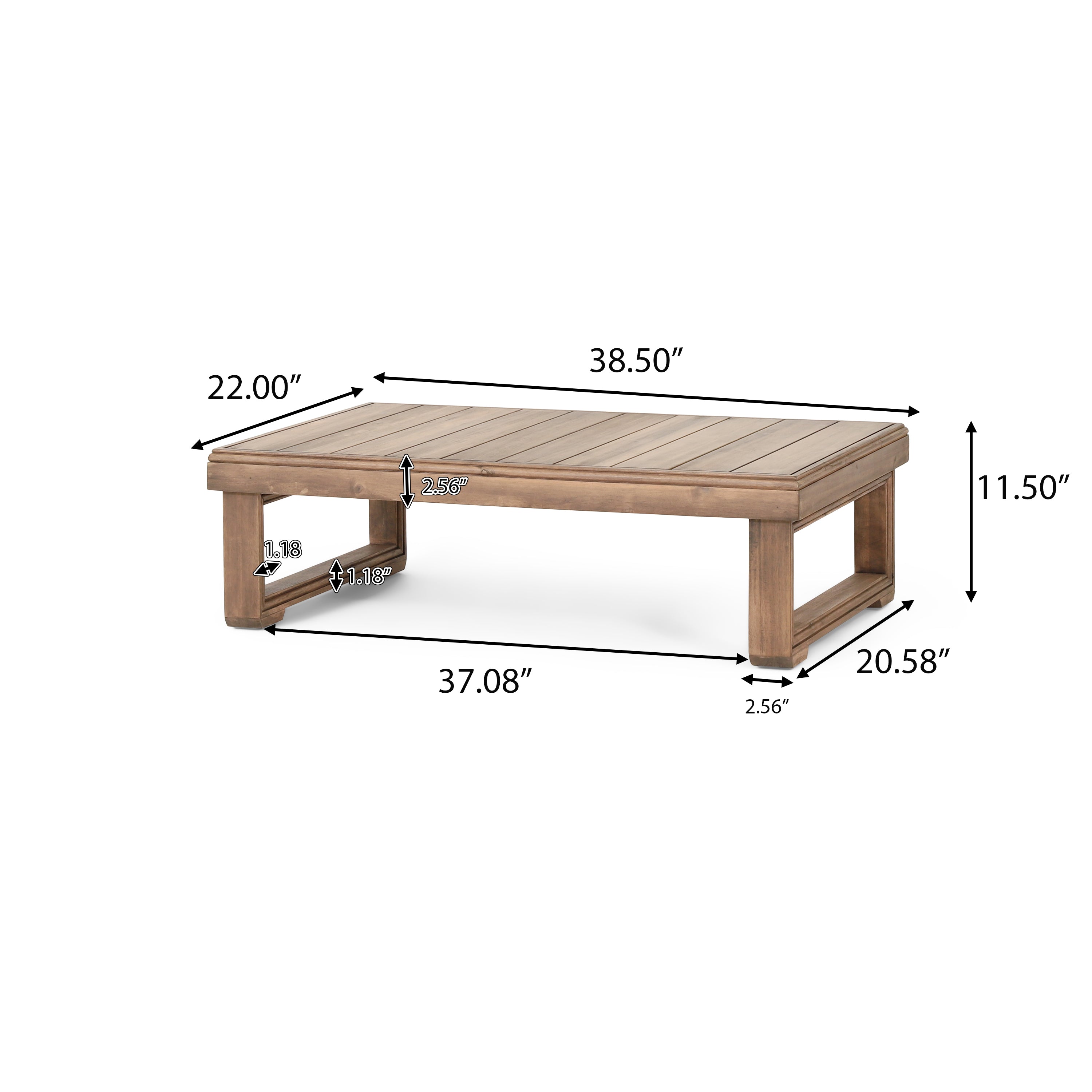 Andrae Outdoor Acacia Wood Rectangular Coffee Table, Brown Wash