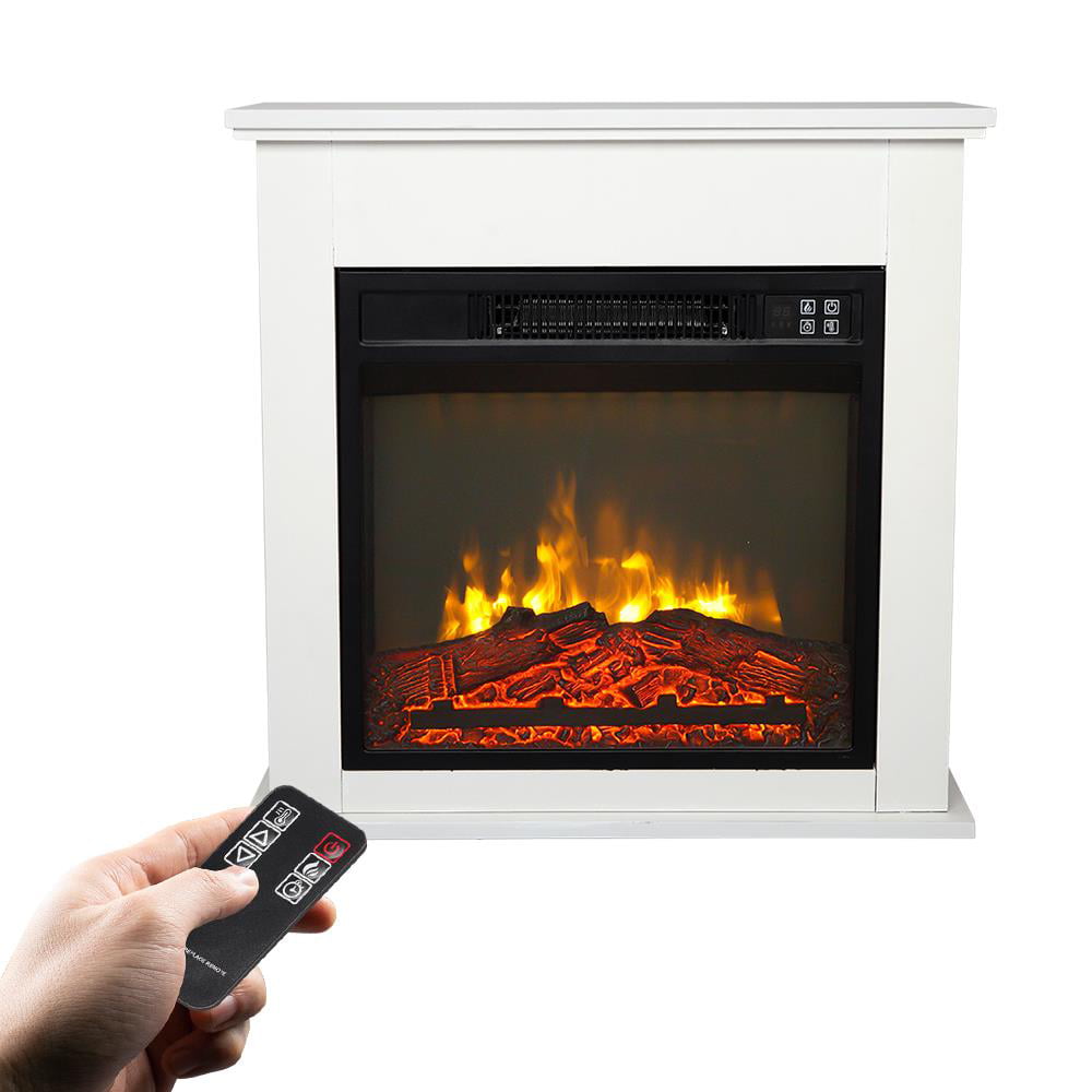 ZOKOP 18" Electric Fireplace Wall/Corner White Wood Cabinet Style w/Remote Control