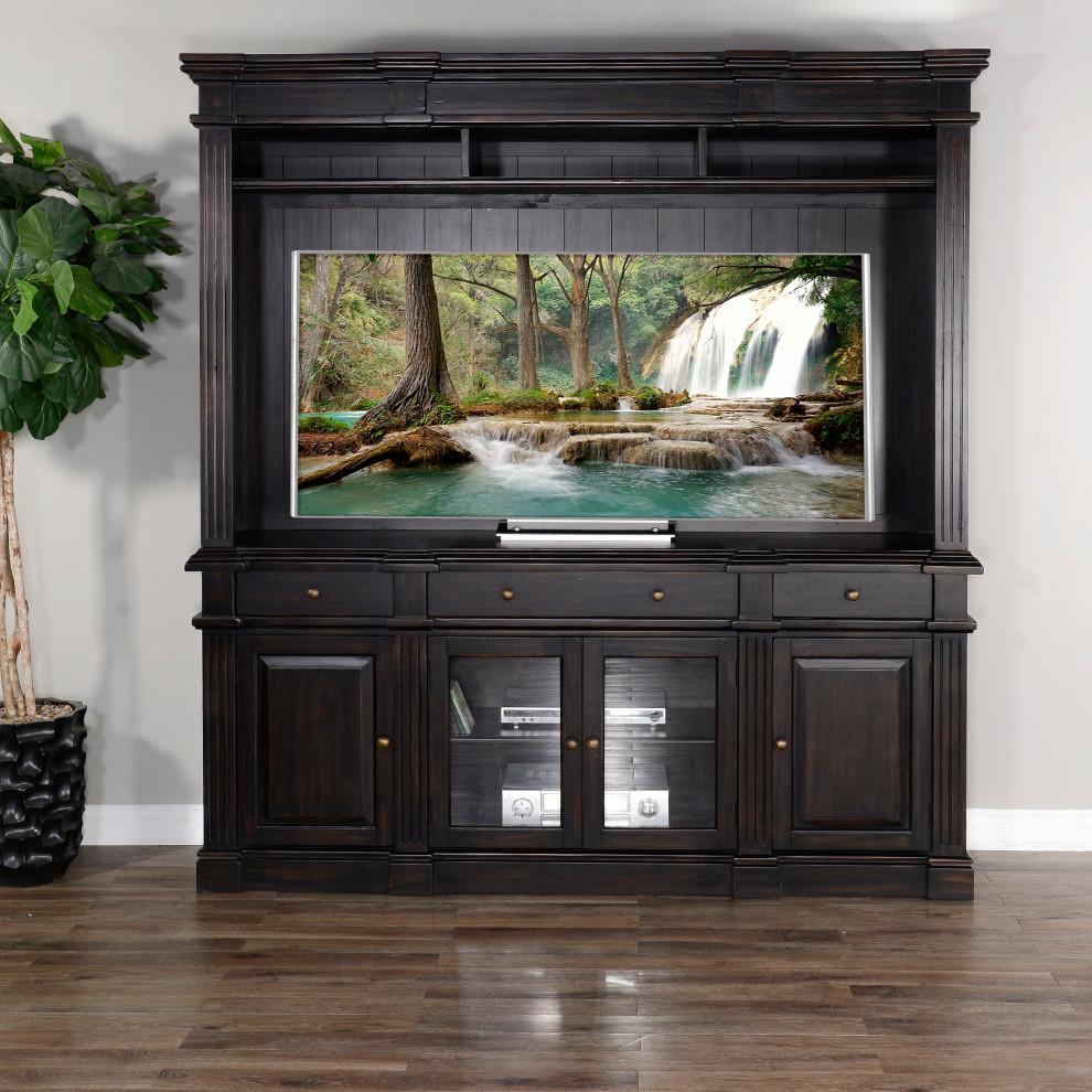 79 quotDistressed Black Walnut Entertainment Wall Unit Media Console or Buffet   Traditional   Entertainment Centers And Tv Stands   by Sideboards and Things  Houzz