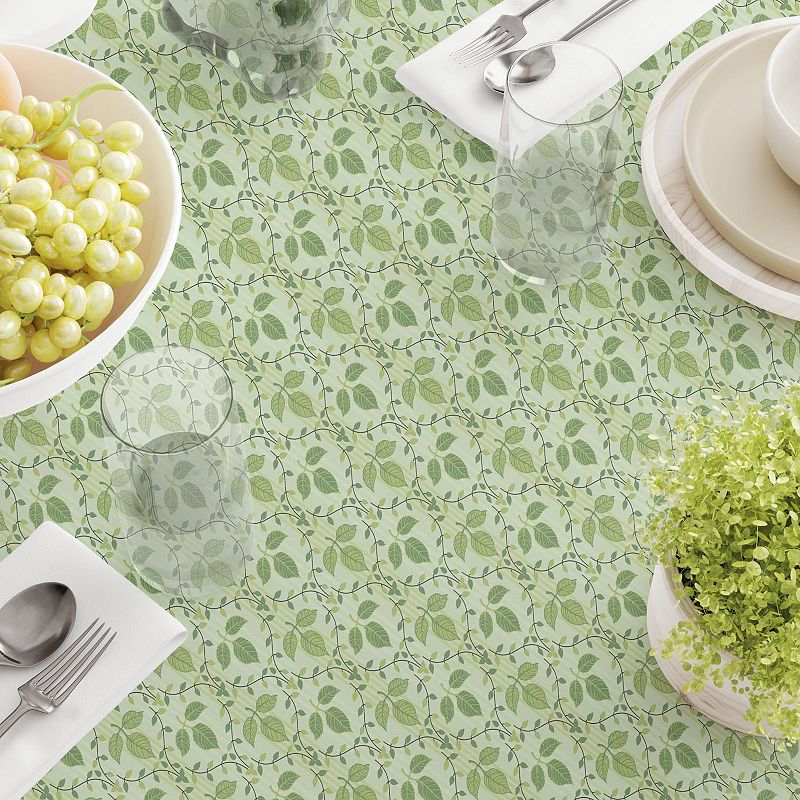 Rectangular Tablecloth， 100% Cotton， 52x104， Green Leaves Ornaments