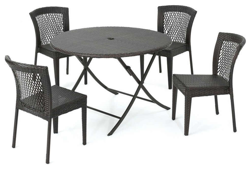 GDF Studio 5 Piece Radley Outdoor Multi Brown Wicker Dining Set   Tropical   Outdoor Dining Sets   by GDFStudio  Houzz