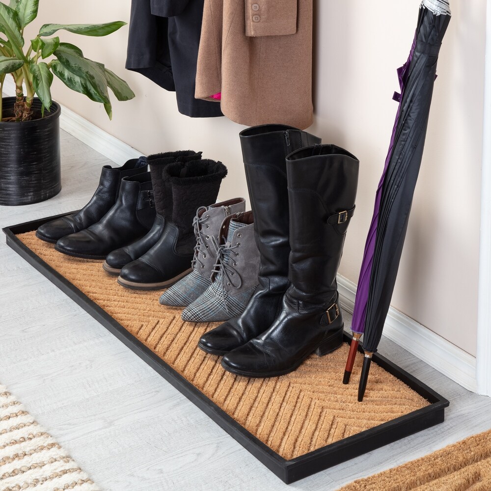 Jani Natural   Recycled Rubber Boot Tray with Cross Embossed Coir Insert