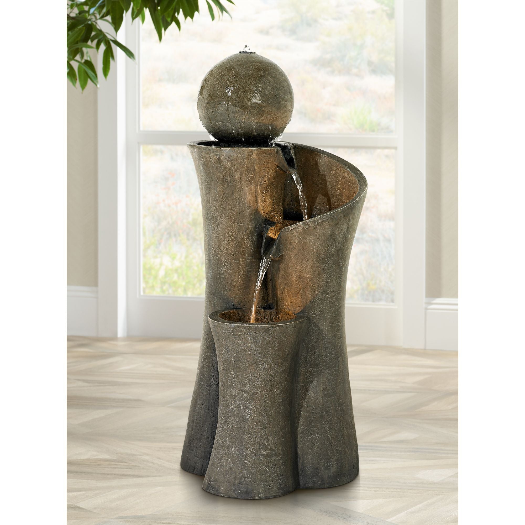 John Timberland Modern Sphere Curve Zen Outdoor Floor Water Fountain 39 1/2