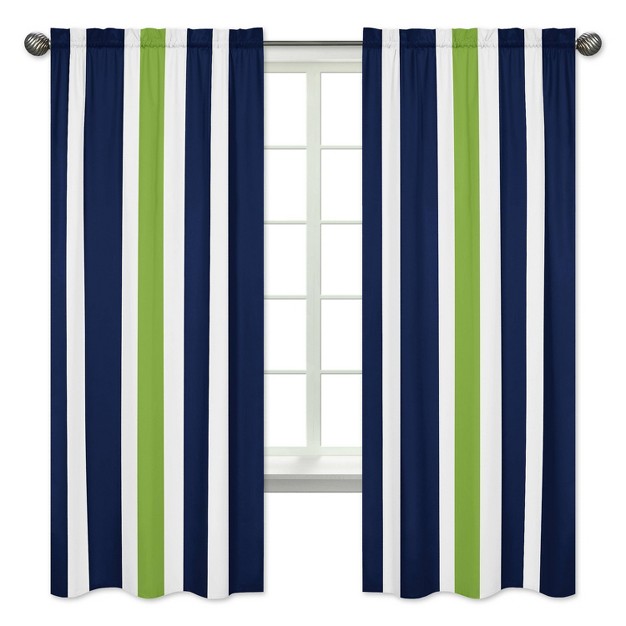 Sweet Jojo Designs Navy Blue amp Lime Green Stripe Window Panels Navy 2 Each