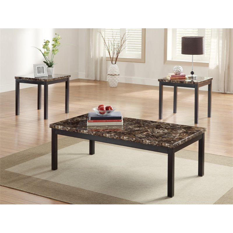 Lexicon Tempe 3 Piece Faux Marble Top Occasional Table Set in Black   Transitional   Coffee Table Sets   by Homesquare  Houzz