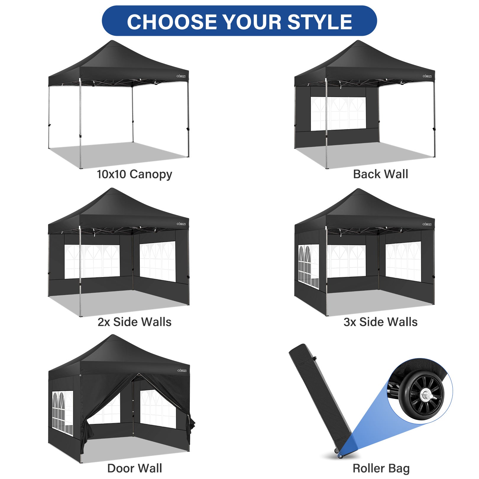 10 x 10ft Pop Up Canopy Tent Instant Outdoor Party Heavy Duty Canopy Straight Leg Commercial Gazebo Tent Shelter with 4 Removable Sidewalls, 4 Sand Bags, Roller Bag, Black