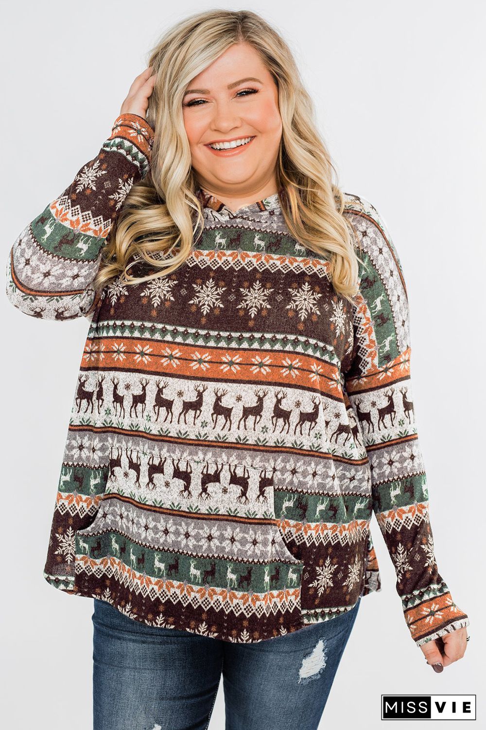 Plus Size Reindeer Print Hoodie