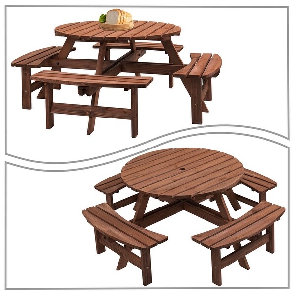 Classic Farmhouse Style Wooden Picnic Table with Integrated Benches