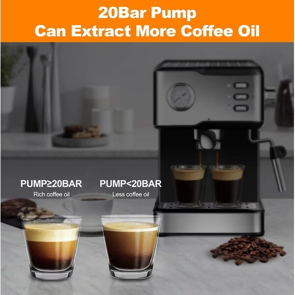 20 Bar Pump Espresso Machine with Pressure Gauge and Milk Frother