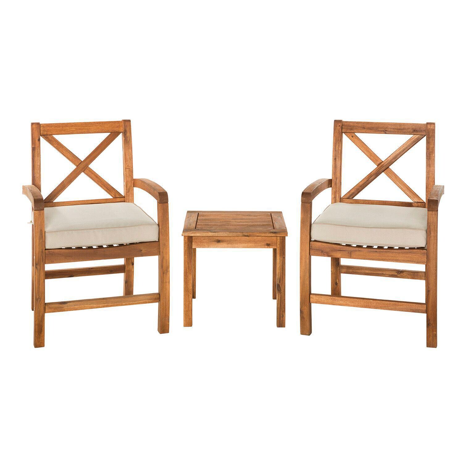 Ultimate Patio Camille Way 3 Piece Acacia Patio Conversation Set W/ Natural Cushions