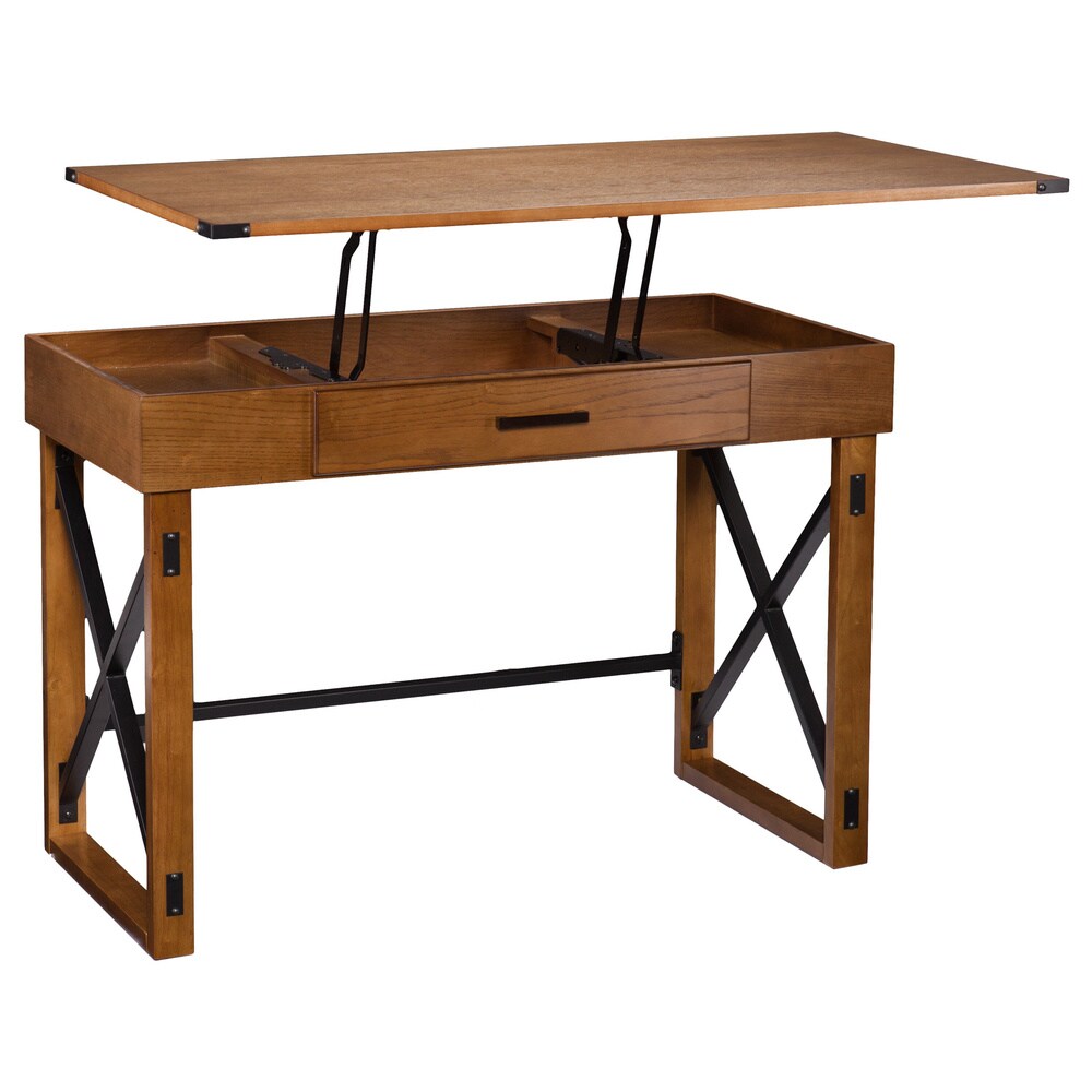 SEI Furniture Carlan Distressed Pine Adjustable Height Desk