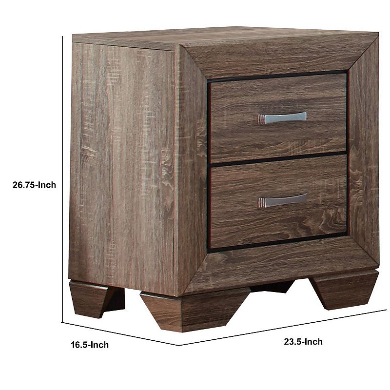 Transitional Style Wooden Nightstand with Two Drawers and Tapered Feet， Brown