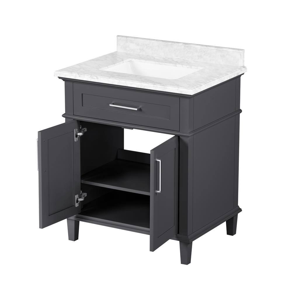 Home Decorators Collection Sonoma 30 in. W x 22 in. D x 34 in. H Bath Vanity in Dark Charcoal with White Carrara Marble Top Sonoma 30C