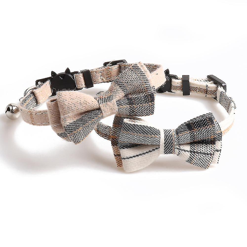 Plaid Dog Collar With Bow， Best Pet Gift For Small Medium Large Boy Male Dogs， Beige and Brown