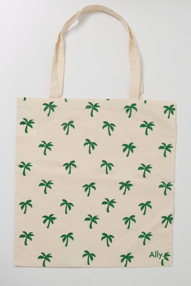 Green Ditsy Tote Bag Printed Palm Ditsy