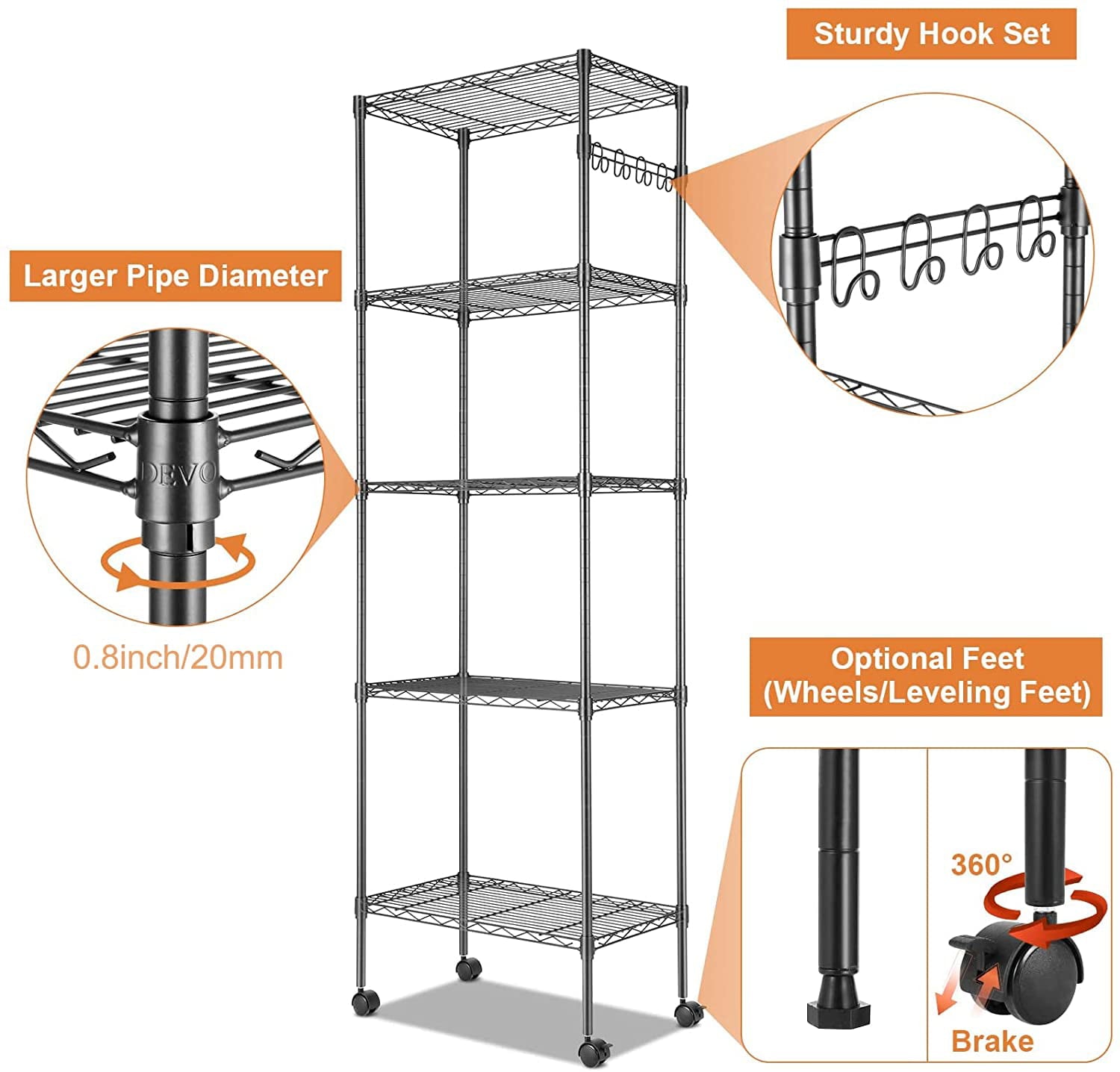 5-Tier 600 lbs Carrying Capacity Wire Shelf 72