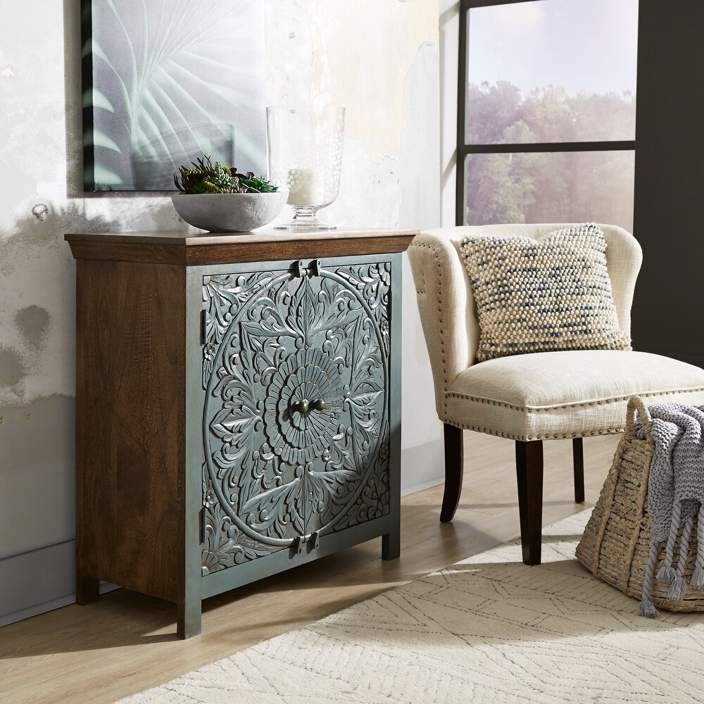 Sahana Warm Nutmeg Teal 2 Door Accent Cabinet