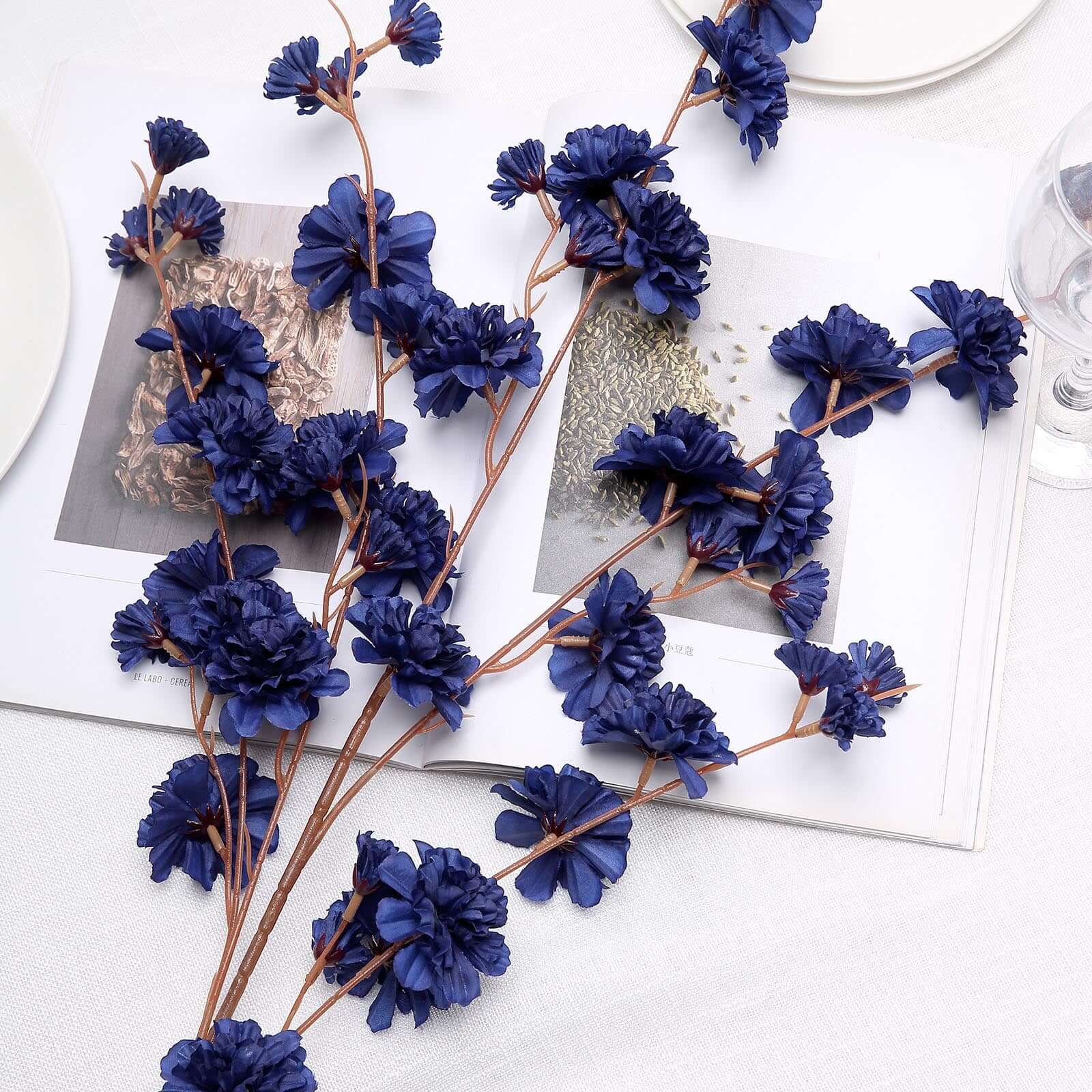 2 Branches Navy Blue Artificial Silk Carnation Flower Stems 42