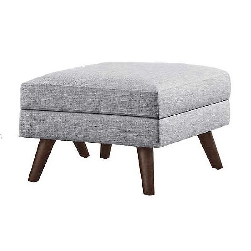 Fabric Upholstered Ottoman With Tappered Wooden Legs， Light Gray and Brown