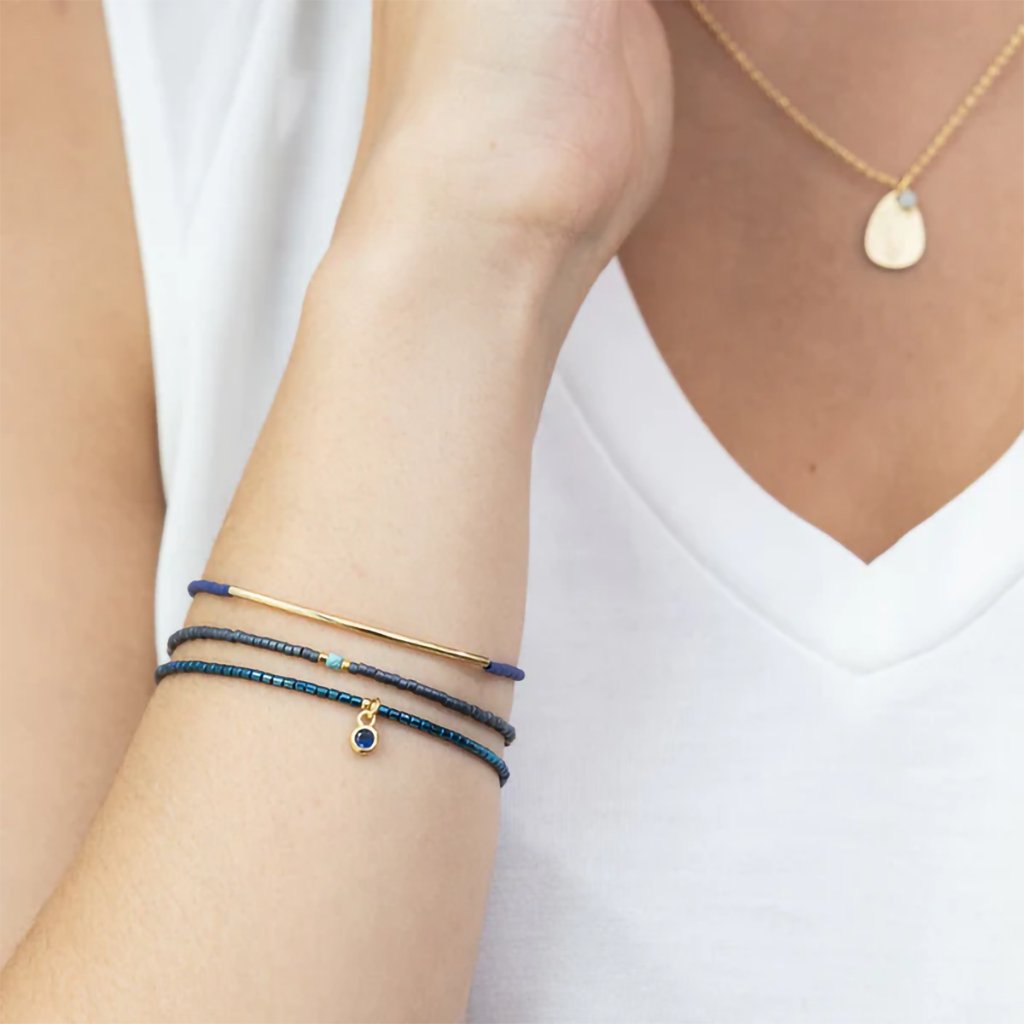 Scout Curated Wears  Tonal Chromacolor Miyuki Bracelet Trio - Navy/Gold