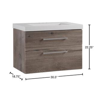 Domani Larissa 30.5 in. W x 19 in. D Wall Hung Bath Vanity White Washed Oak with Cultured Marble Vanity Top in White with Sink LR30P2-WO