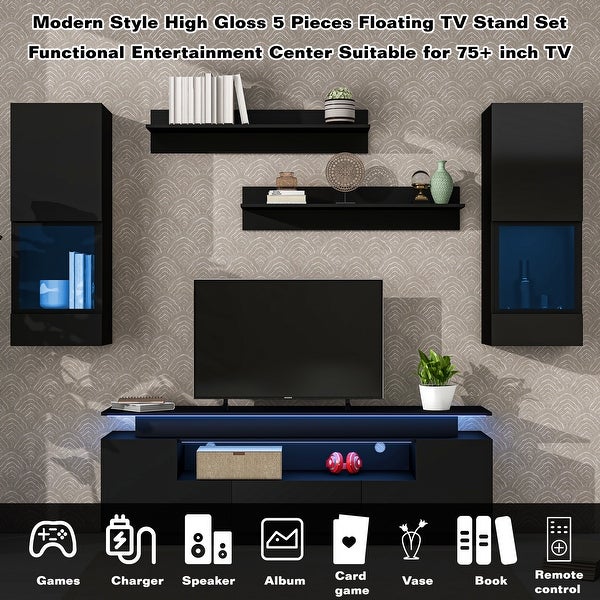 5Pcs Wall Mount Floating TV Stand Entertainment Center up to 75