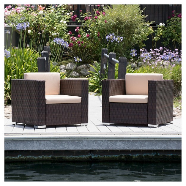 Murano Set Of 2 Wicker Patio Club Chairs With Cushions Brown Christopher Knight Home