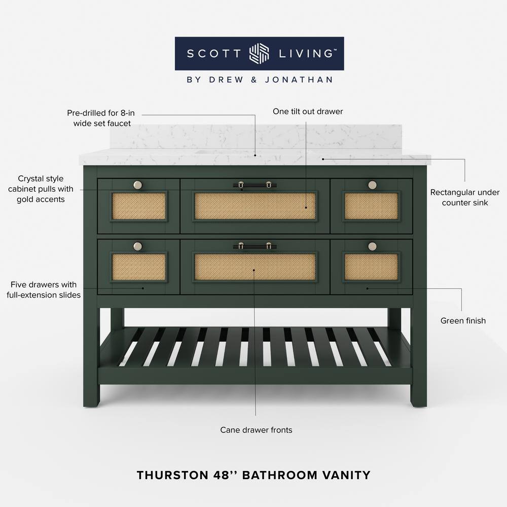 SCOTT LIVING Thurston 48 in. W x 20 in. D x 34.5 in. H Bathroom Vanity in Green w Quartz Vanity Top in White w White Basin SL48TTV