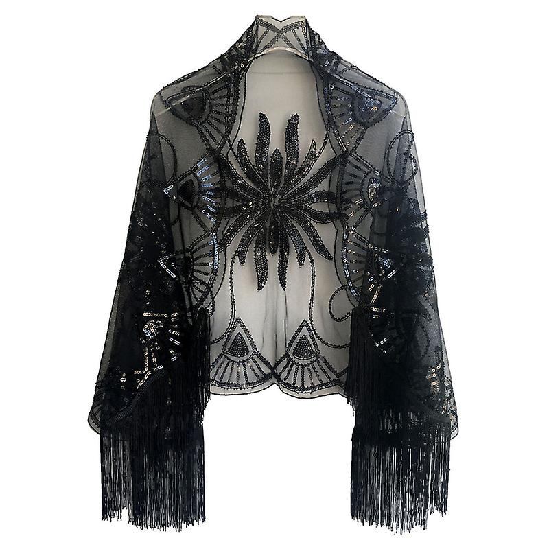 1920s Sequin Beaded Shawl Wraps Fringed Evening Cape Scarf For Wedding