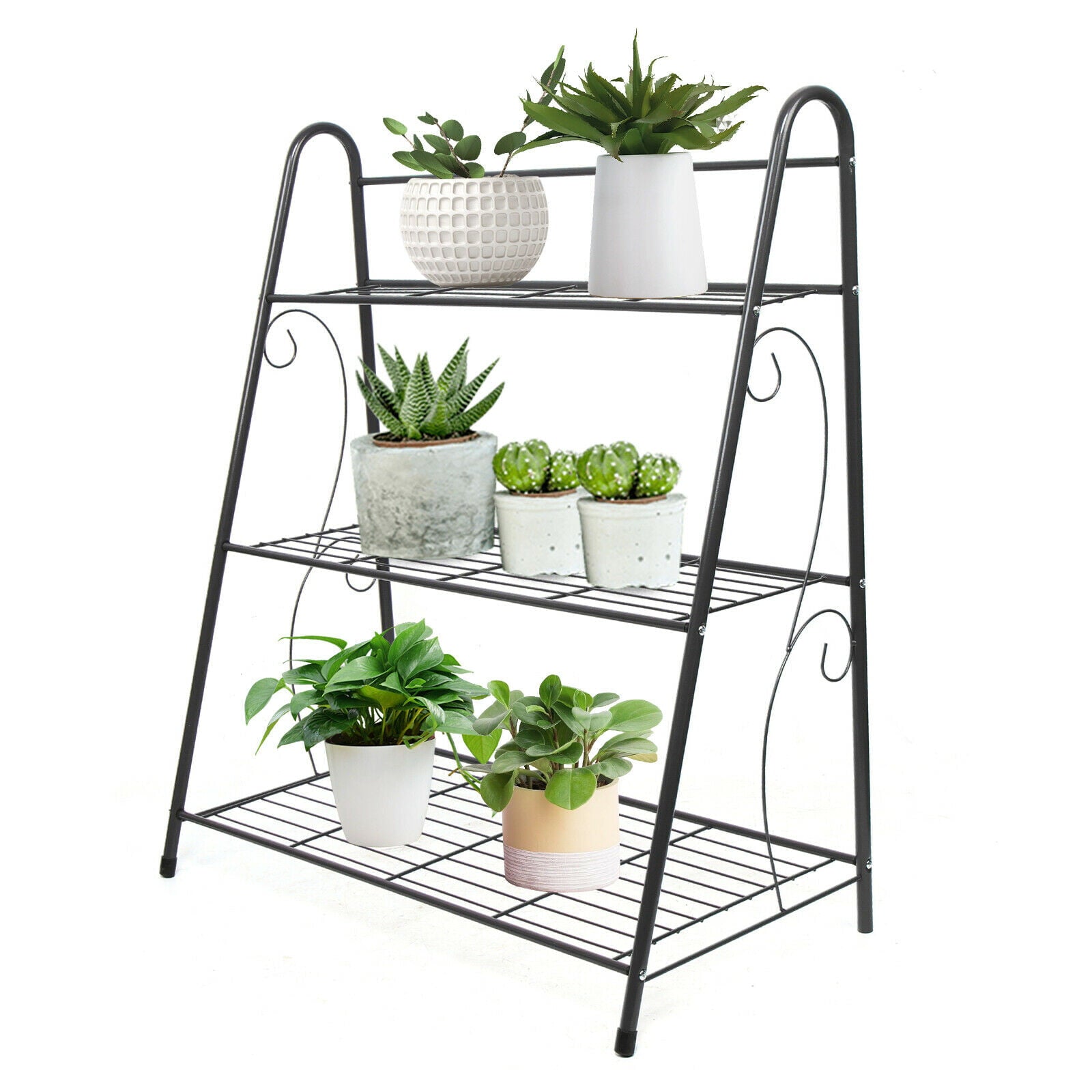 Miumaeov 3 Tier Metal Shelves Flower Pot Plant Display Rack for Indoor Outdoor Step Plant Pot Stand Planter Shelf Multiple Flower Pot Storage Rack