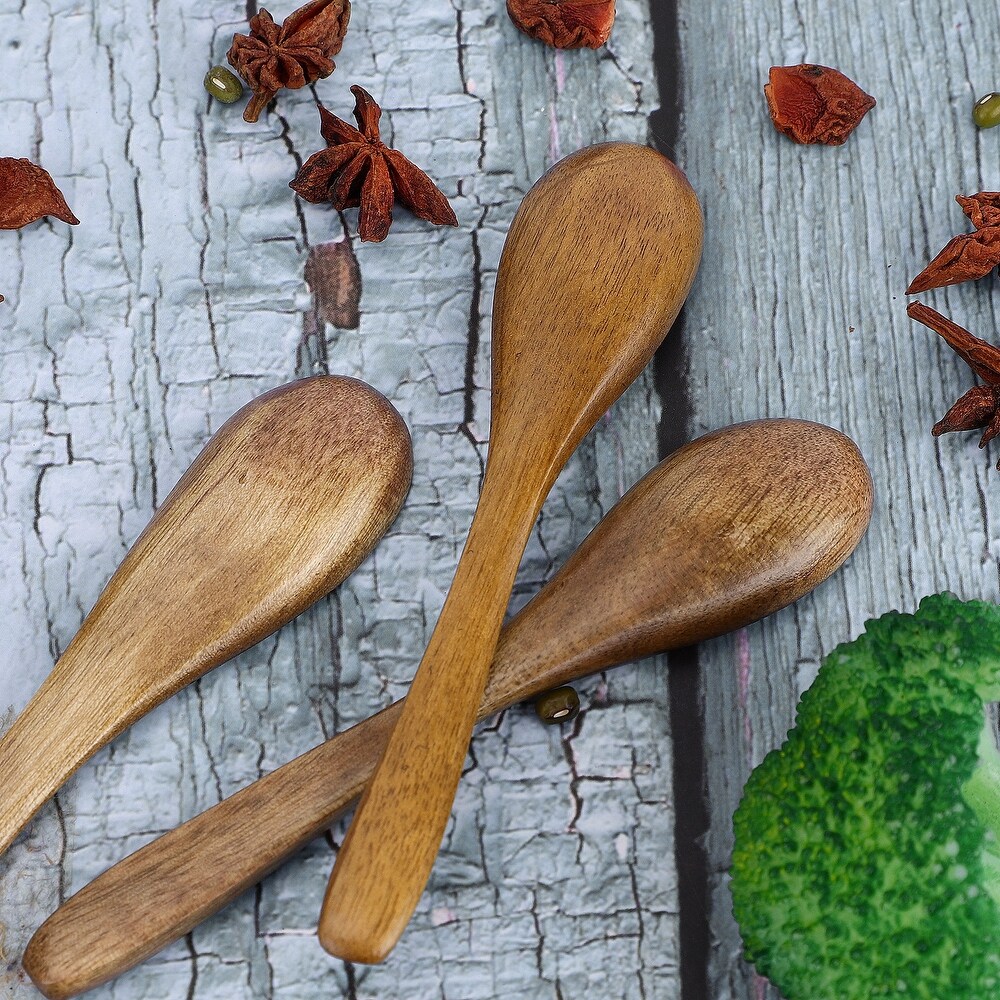 Wooden Spoons 6 Pcs Natural Grain Soup Spoon Salt Sugar Dinner Spoons 4.7\