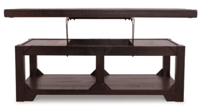 Signature Design by Ashley Rogness Rustic Rectangular Lift Top Coffee Table, Distressed Dark Brown