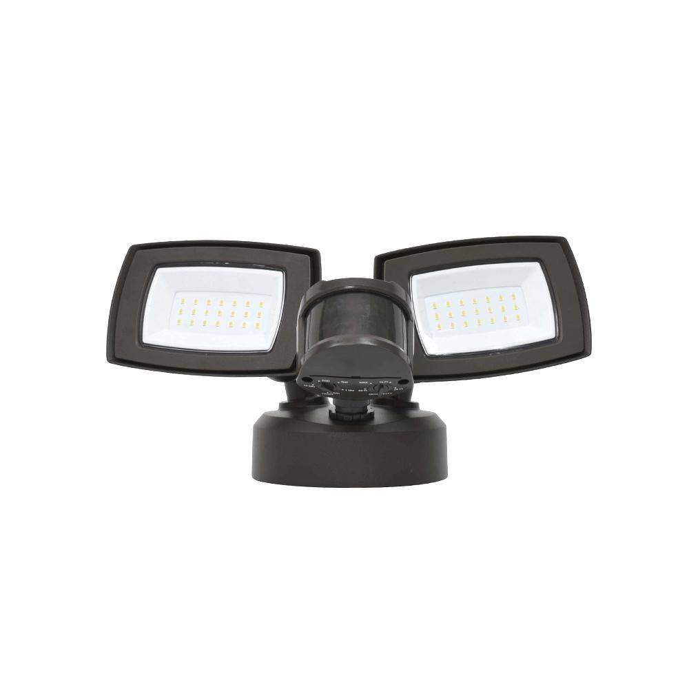 Commercial Electric 150W Equivalent Bronze Outdoor Integrated LED Twin Head Motion-Activated Security Light 3000 Lumens FSXD30-MS-4K-BZ