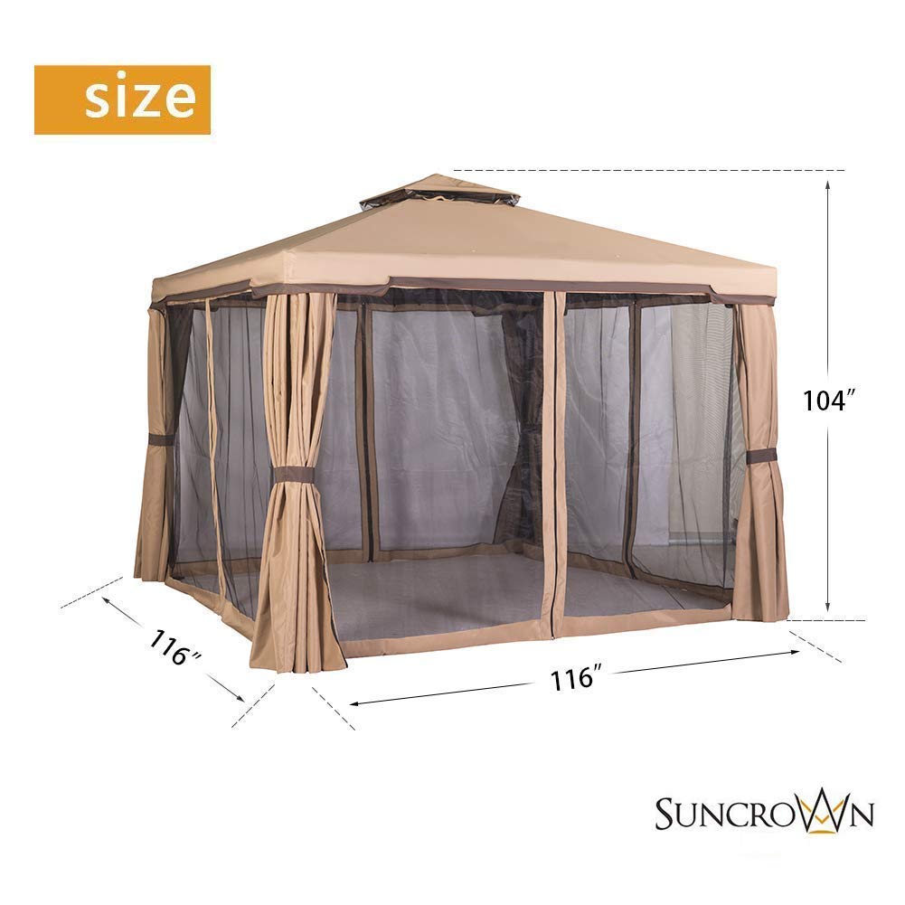 SUNCROWN 10' x 10' Outdoor Patio Canopy Gazebo with Mosquito Netting- Beige