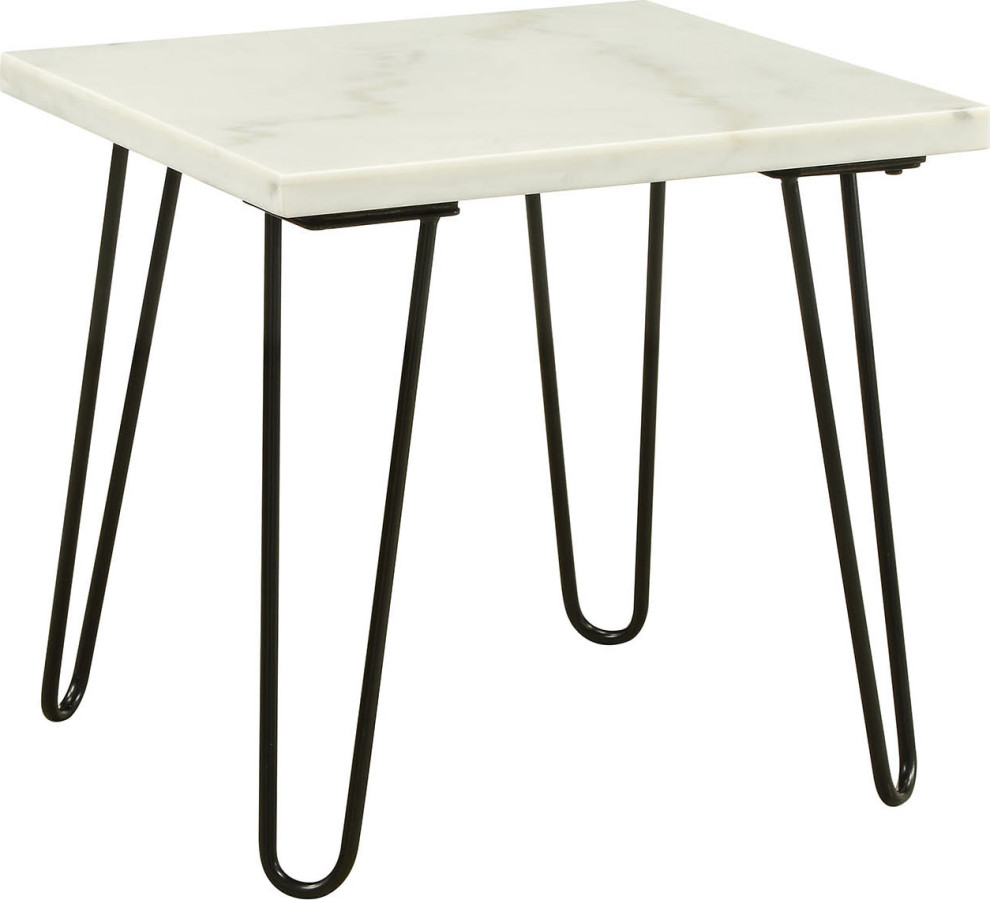 ACME Telestis 22 quotSquare Marble Top End Table in White and Black   Midcentury   Side Tables And End Tables   by Kolibri Decor  Houzz